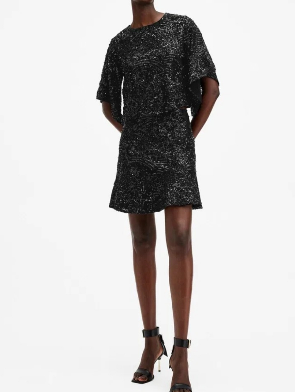 Allsaints All Saints Black Ivy Embellished Crop Top Msrp $329